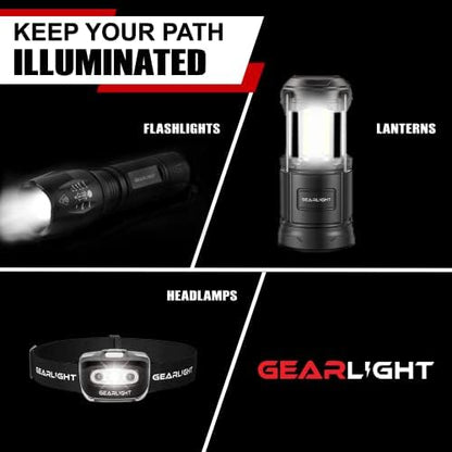 GearLight S1050 LED Flashlight High Lumens - for Camping, Hiking, Dog Walking - Powerful Emergency Flashlights with 3 Modes for Outdoor Use - Bright Flashlight - 2 Pack, (Batteries Not Included)
