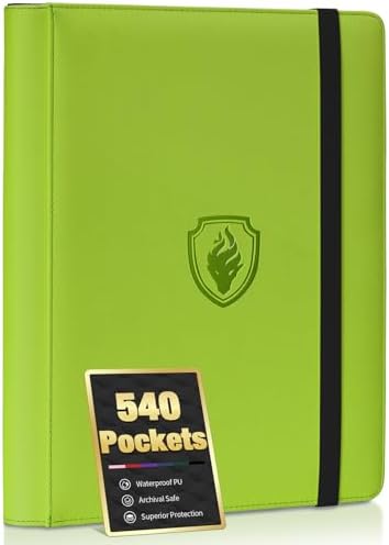 Premium 9 Pocket Card Binder for 540 Cards, Fabmaker PU Cover Trading Card Binder, Sturdy Card Collection Album, Sleek Card Holder Folders for YuGiOh, MTG, TCG, Game Cards & Sports Cards, Green