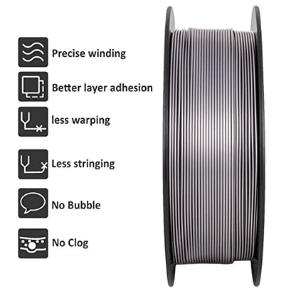 Geeetech Silver Filament, PLA Filament 1.75mm 1kg Spool (2.2lbs), Dimensional Accuracy +/- 0.02mm, 3D Printing Filament Fit Most FDM Printer, New Silver