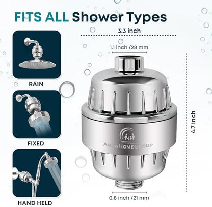 AquaHomeGroup 20 Stage Shower Head Filter with Vitamin C E A for Hard Water - High Output Filter to Remove Chlorine and Fluoride - 2 Cartridges Included - Consistent Flow Showerhead Filters
