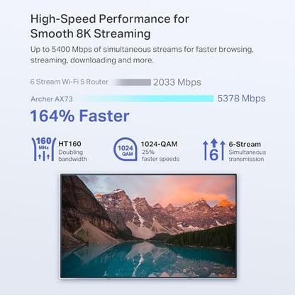 TP-Link AX5400 WiFi 6 Router (Archer AX73)- Dual Band Gigabit Wireless Internet Router, High-Speed ax Router for Streaming, Long Range Coverage