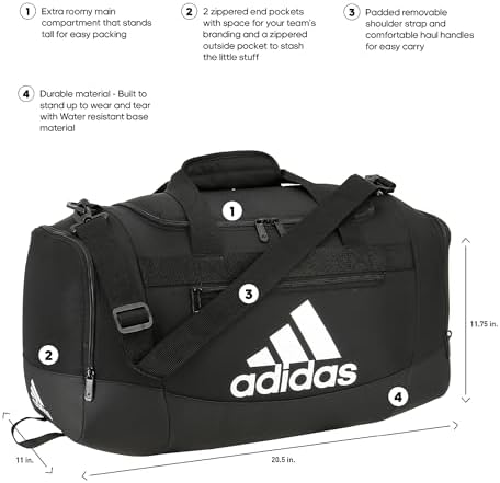 adidas Unisex Defender 4.0 Gym Duffel Bag for Men and Women, Black/White, Small (38L)