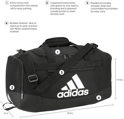 adidas Unisex Defender 4.0 Gym Duffel Bag for Men and Women, Black/White, Small (38L)