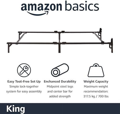 Amazon Basics Metal Bed Frame, 9-Leg Base for Box Spring and Mattress, King, Tool-Free Easy Assembly, Black