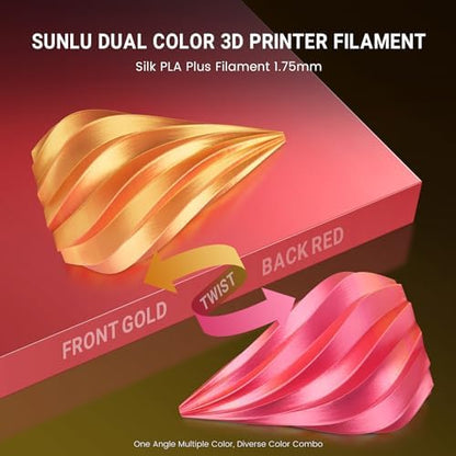 SUNLU Silk Dual Color Pla Filament, Silk PLA 3D Printer Filament 1.75mm, Shiny Silk Texture, Dimensional Accuracy +/- 0.02mm, 1KG Spool (2.2 lbs), PLA Silk Dual Color (Red Gold)