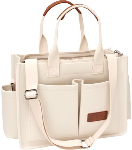 Tote Bag for Women With Compartments,Large Canvas Tote Women's Purse Crossbody Bags Work Laptop Book Bag Satchels Handbags