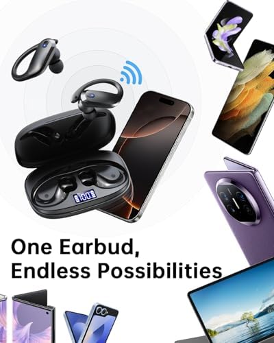 NDO Wireless Earbuds Bluetooth 5.3 Headphones Sport,IPX7 Waterproof Sports Earphones with Earhooks,48H Playtime,Lightweight 7.8g,Fast Charging Case,Noise Cancelling Mic for Running Gym Workout-Black