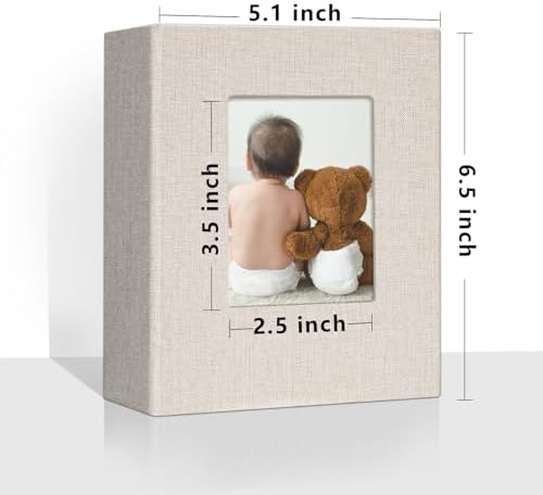 Vienrose Small Photo Album 4x6 holds 100 Photos 2 Pack, Mini Baby Photo Album Linen Cover for Gifts Wedding Family, Beige