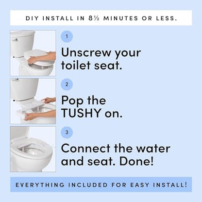 TUSHY Fresh Cool Water Bidet: Ultra Slim Toilet Seat Attachment (Non-Electric Self-Cleaning Hygienic Nozzle) Easy DIY Install <10 Min | Adjustable Water Pressure, Bamboo Knob