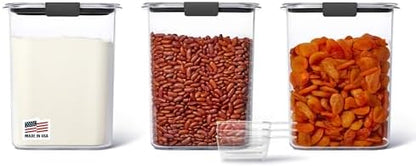 Rubbermaid Brilliance BPA-Free Food Storage Containers with Lids Airtight Kitchen and Pantry Organization Set Includes 3 Containers and Scoops Clear 16 cups