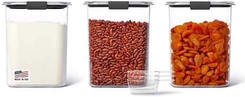 Rubbermaid Brilliance BPA-Free Food Storage Containers with Lids Airtight Kitchen and Pantry Organization Set Includes 3 Containers and Scoops Clear 16 cups
