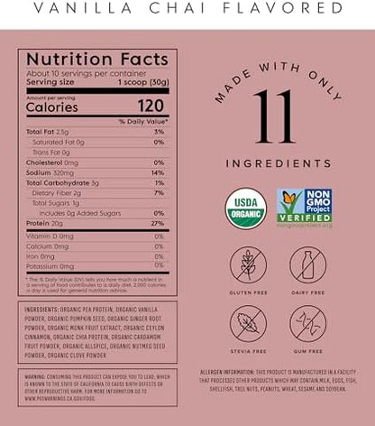 Truvani Vegan Pea Protein Powder | Vanilla Chai | 20g Organic Plant Based Protein | 10 Servings | Keto | Gluten & Dairy Free | Low Carb | No Added Sugar