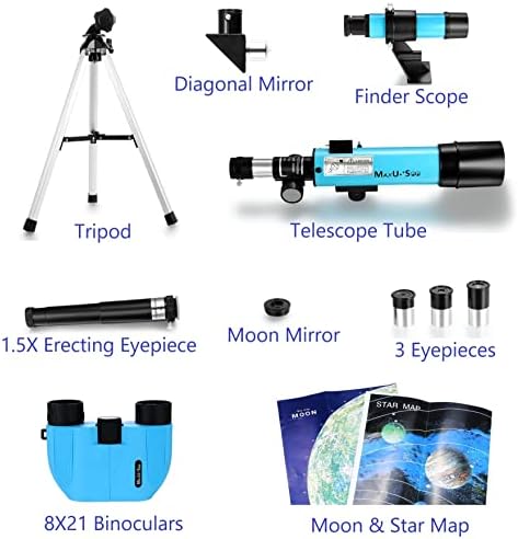 Lunar Telescope for Kids and Astronomy Beginners, Refractor Telescope with Finder Scope and 3 Eyepieces, Travel Telescope with Compact HD Binoculars for Moon Viewing Bird Watching Sightseeing
