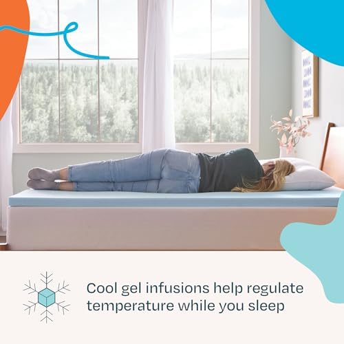Linenspa Memory Foam Mattress Topper - 2 Inch Gel Infused Memory Foam - Plush Feel - Cooling and Pressure Relieving - CertiPUR Certified - Dorm Room Essentials - Twin XL Size