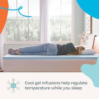 Linenspa Memory Foam Mattress Topper - 2 Inch Gel Infused Memory Foam - Plush Feel - Cooling and Pressure Relieving - CertiPUR Certified - Dorm Room Essentials - Twin XL Size
