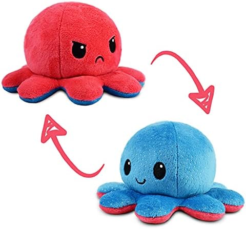 TeeTurtle - The Original Reversible Octopus Plushie - Blue + Red - Cute Sensory Fidget Stuffed Animals That Show Your Mood