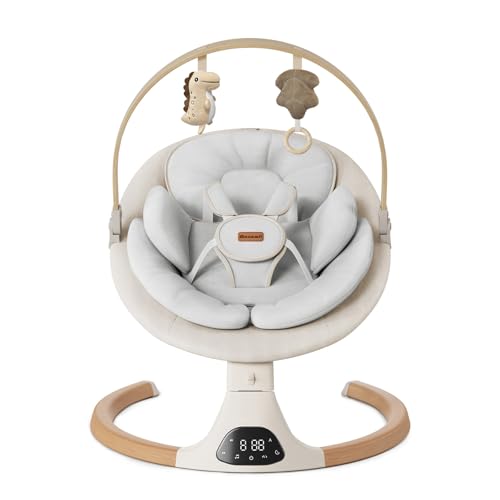 Baby Swings for Infants, Monamii Baby Swing, Bluetooth Infant Swing with Music Speaker, 5 Speeds and Remote Control, Indoor & Outdoor Use (Beige)