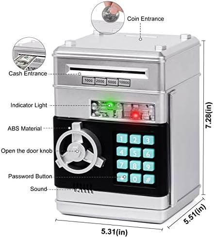 Refasy Piggy Bank Cash Coin Can ATM Bank Electronic Coin Money Bank for Kids Age 3-12, Money Savings Box Mini ATM Coin Bank Toys Gifts for 3 4 5 6 7 8 9 10 11 12 Year Old Boys Girls