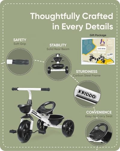KRIDDO Kids Tricycles for 2-4 Year Olds, Toddler Trike Gift for 24 Months to 4 Years, White