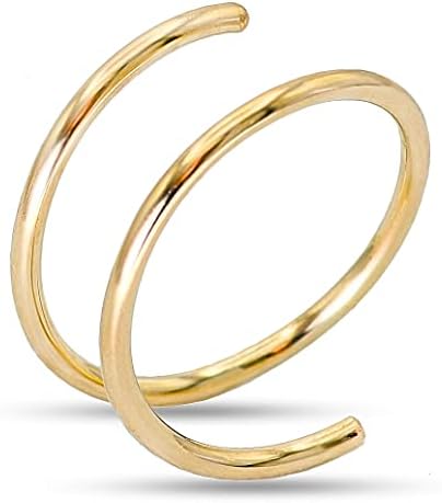 LUCKYJEWUS Double Nose Ring Hoop for Single Piercing, 14k Gold Filled or Sterling Silver Spiral Twist Nose Hoop for Women Men