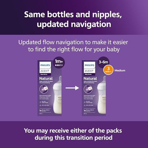 Philips Avent Natural Baby Bottles with Natural Response Nipples (Medium Flow, Flow 3), 9oz, 2-Pack, SCY903/02