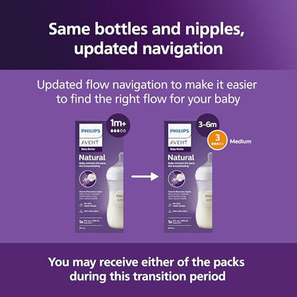Philips Avent Natural Baby Bottles with Natural Response Nipples (Medium Flow, Flow 3), 9oz, 2-Pack, SCY903/02