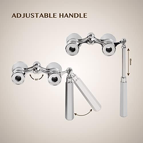 Aomekie Opera Glasses Binoculars 3X25 Lorgnette Theater Glasses Mini Binocular Compact with Handle for Adults Women in Musical Concert（Silver）