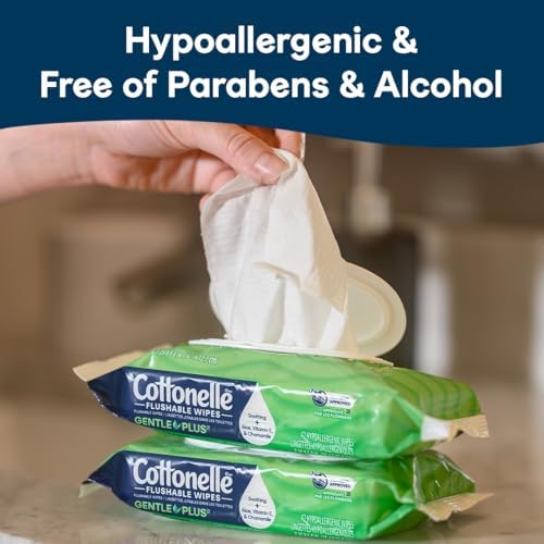 Cottonelle GentlePlus Flushable Wet Wipes with Aloe & Vitamin E, 2 Refill Packs, 168 Wipes Per Pack (336 Total), Packaging May Vary