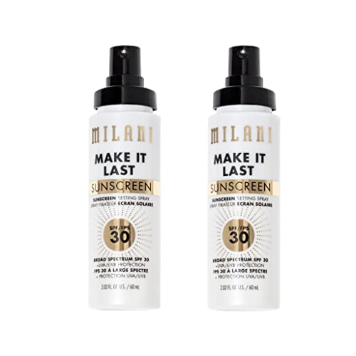 Milani Sunscreen Setting Spray + Primer, Make It Last Sunscreen for Face- SPF 30 UVA & UVB Protection Antioxidant Rich Formula for Broad Spectrum Protection, Prime + Set + Protect, 2.02Fl. Oz - 2 Pack