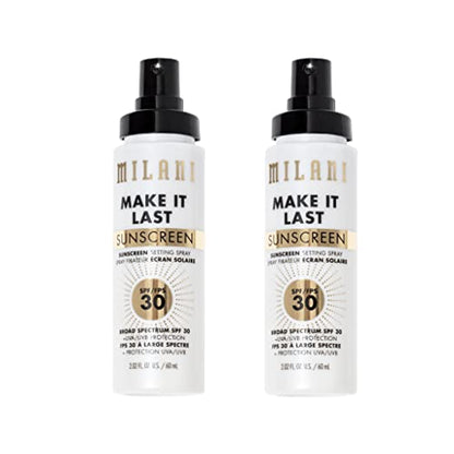 Milani Sunscreen Setting Spray + Primer, Make It Last Sunscreen for Face- SPF 30 UVA & UVB Protection Antioxidant Rich Formula for Broad Spectrum Protection, Prime + Set + Protect, 2.02Fl. Oz - 2 Pack