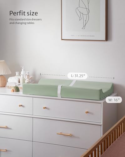 Blissful Diary Vegan Leather Baby Changing Pad with Waterproof & Wipe-Clean PU Cover, Standard Size Cozy Diaper Changing Pad for Dresser and Table, Light Green