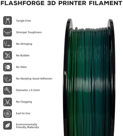 FLASHFORGE PLA Filament 1.75mm, 3D Printer Filament 1kg (2.2lbs) Spool, Dimensional Accuracy +/- 0.02mm, 3D Printing Filament Easy to Use and Fits for Most FDM 3D Printers (Rainbow)