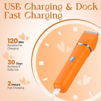 Facial Hair Removal for Women - Waterproof 2 in1 Rechargeable Eyebrow Facial Trimmer and Bikini Trimmer for Women, Painless Face Electric Razor/Shaver for Lip, Arms, Face, Peach Fuzz