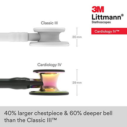 3M Littmann Cardiology IV Diagnostic Stethoscope, 6240, More Than 2X as Loud, Weighs Less, Stainless Steel High Polish Rainbow-Finish Chestpiece, 27" Black Tube, Smoke Stem, and Headset