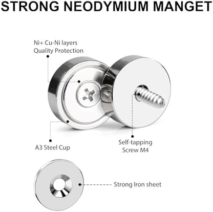 LOVIMAG 12 Pack Cabinet Magnets, Neodymium Cup with Countersunk Hole, 30lbs Strong Rare Earth for Doors, Holding Tools, Lifting, Hanging - 0.78 * 0.2 inch