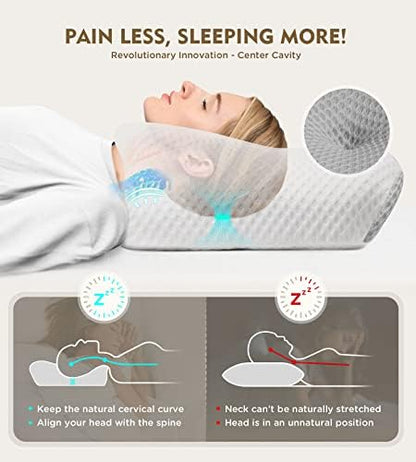 Osteo Cervical Pillow for Neck Pain Relief, Hollow Design Odorless Memory Foam Pillows with Cooling Case, Adjustable Orthopedic Bed Pillow for Sleeping, Support for Side Back Sleepers