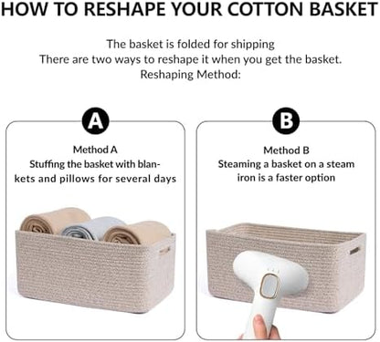 Large Storage Baskets for Shelves, Closet Organizers Bins for Clothes Blanket Towels, Baby Nursery, Toy Baskets Box, Woven Rope Baskets, 17 x 13 x 7.5”, 3 Packs Mixed Brown