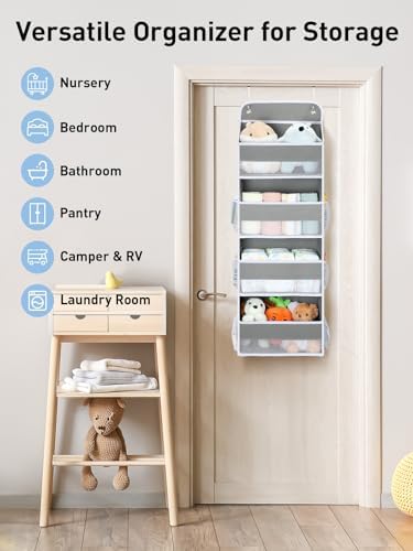 Yecaye 1 Pack Over the Door Organizer, 35.2lbs Load Toy Stuffed Animal Storage, Swing-proof Hanging Bathroom Organizers and Storage for Nursery Newborn Baby Essential Stuff Dorm Room Essentials