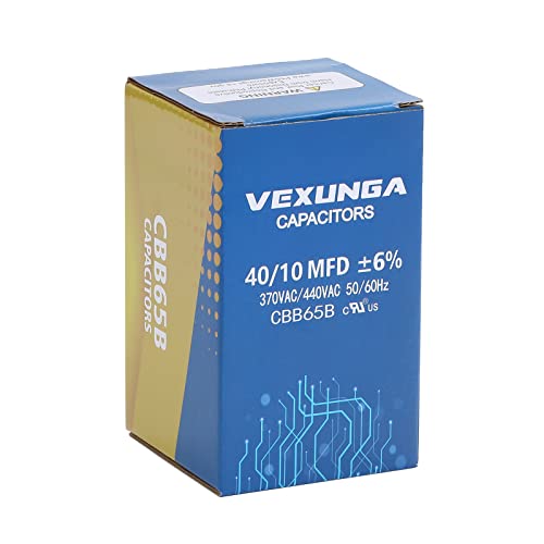 40/10 uF 40+10 MFD 370VAC or 440VAC Dual Run Start Round A/C Capacitor CBB65 CBB65B Air Conditioner Capacitors for AC Unit Fan Motor Start or Heat Pump or Condenser Straight Cool