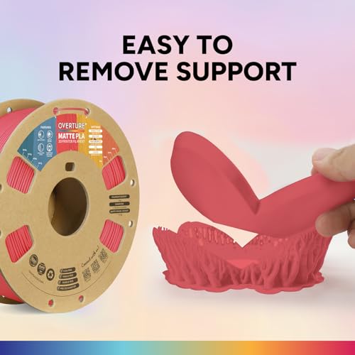 OVERTURE Matte PLA 3D Printer Filament 1.75mm, Matt Surface & Low Warping Filament 1kg Spool (2.2 lbs), Accuracy +/- 0.02 mm, Fit Most FDM Printers (Matte Red)
