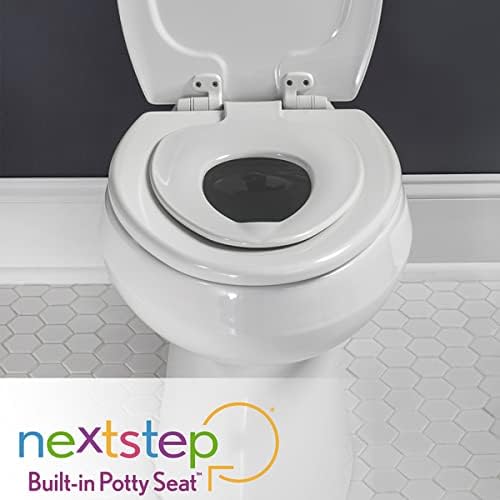Mayfair NextStep2 Toilet Seat with Toddler Potty Training Seat Built-In, Slow Close, Easy Clean, Magnetic Removable Kids Seat, Made in USA, ELONGATED, White