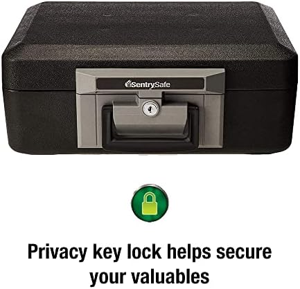 SentrySafe Fireproof Safe Box with Key Lock, Chest Safe with Carrying Handle to Secure Money, Jewelry, Documents, 0.25 Cubic Feet, 6.3 x 15.3 x 12.1 Inches, 1160