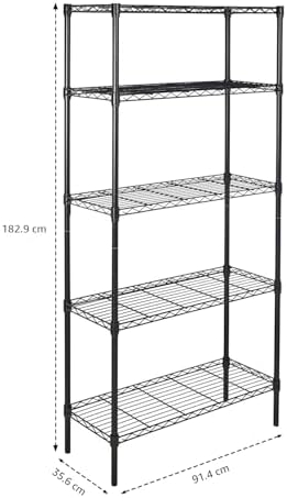 Amazon Basics 5-Shelf Adjustable Heavy Duty Steel Wire Rack Storage Shelving Organizer for Kitchen, Garage, 36" L x 14" W x 72" H, Black
