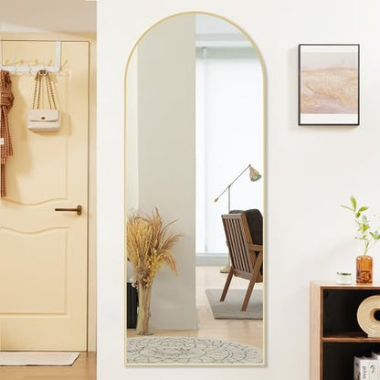 Sweetcrispy 64"x21" Arched Full Length Mirror, Standing or Leaning Full Body Mirror with Aluminum Alloy Thin Frame, Suitable for Bedroom or Cloakroom,Gold