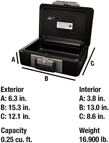 SentrySafe Fireproof Safe Box with Key Lock, Chest Safe with Carrying Handle to Secure Money, Jewelry, Documents, 0.25 Cubic Feet, 6.3 x 15.3 x 12.1 Inches, 1160