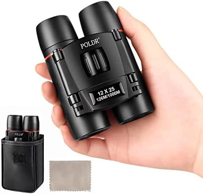 POLDR 12X25 Small Binoculars with Clear Vision, Pocket Binoculars Compact for Adults Theater Concert Opera Travel Bird Watching