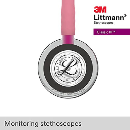 3M Littmann Classic III Monitoring Stethoscope, 5962, More Than+C19:C70 2X as Loud, Weighs Less, Stainless Steel Mirror-Finish Chestpiece, 27" Pearl Pink Tube, Pink Stem, and Smoke Headset