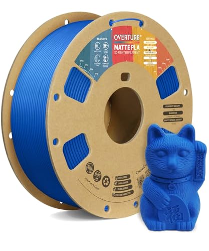 OVERTURE Matte PLA 3D Printer Filament 1.75mm, Matt Surface & Low Warping Filament 1kg Spool (2.2 lbs), Accuracy +/- 0.02 mm, Fit Most FDM Printers (Matte Blue)