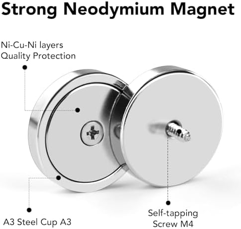 LOVIMAG Strong Neodymium Cup Magnets, 150lb+ Waterproof, Heavy Duty Rare Earth with Holes, Silver, 12 Pack