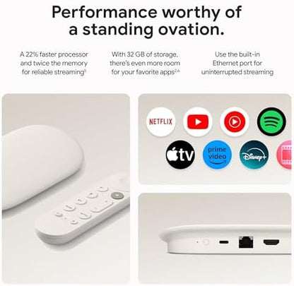 Google TV Streamer 4K - Fast Streaming Entertainment on Your TV with Voice Search Remote - Watch Movies, Shows, Live TV, and Netflix in 4K HDR - Smart Home Control - 32 GB of Storage - Porcelain
